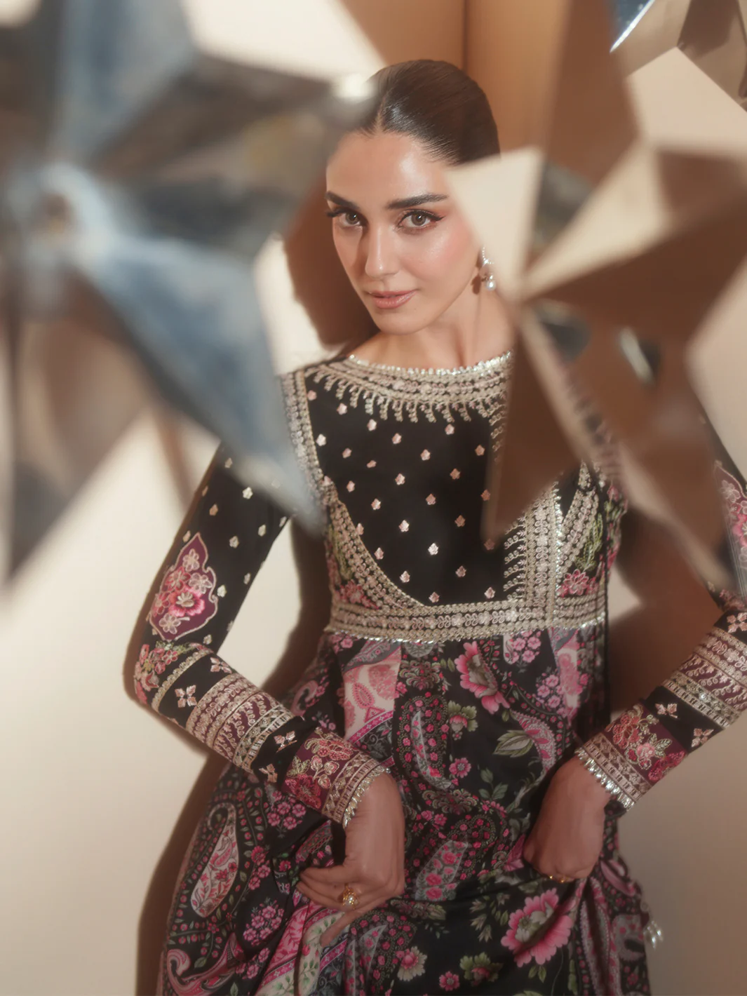 Bin Ilyas Dress black embroidered 3 piece formal suit with floral embroidery