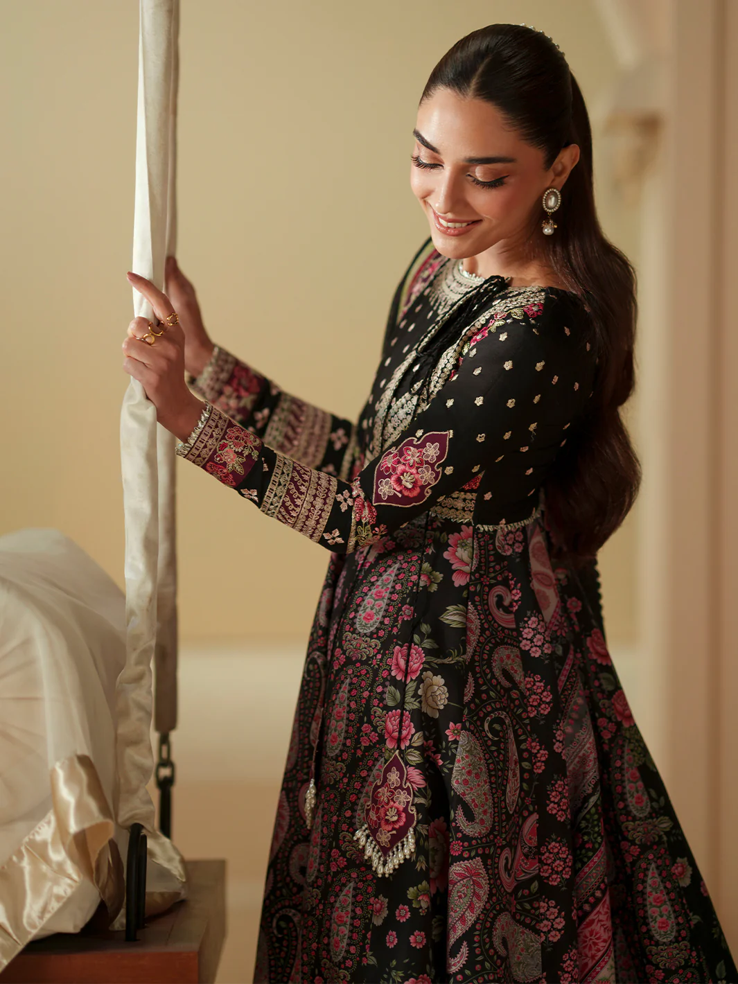Bin Ilyas Dress black embroidered 3 piece formal suit with floral embroidery