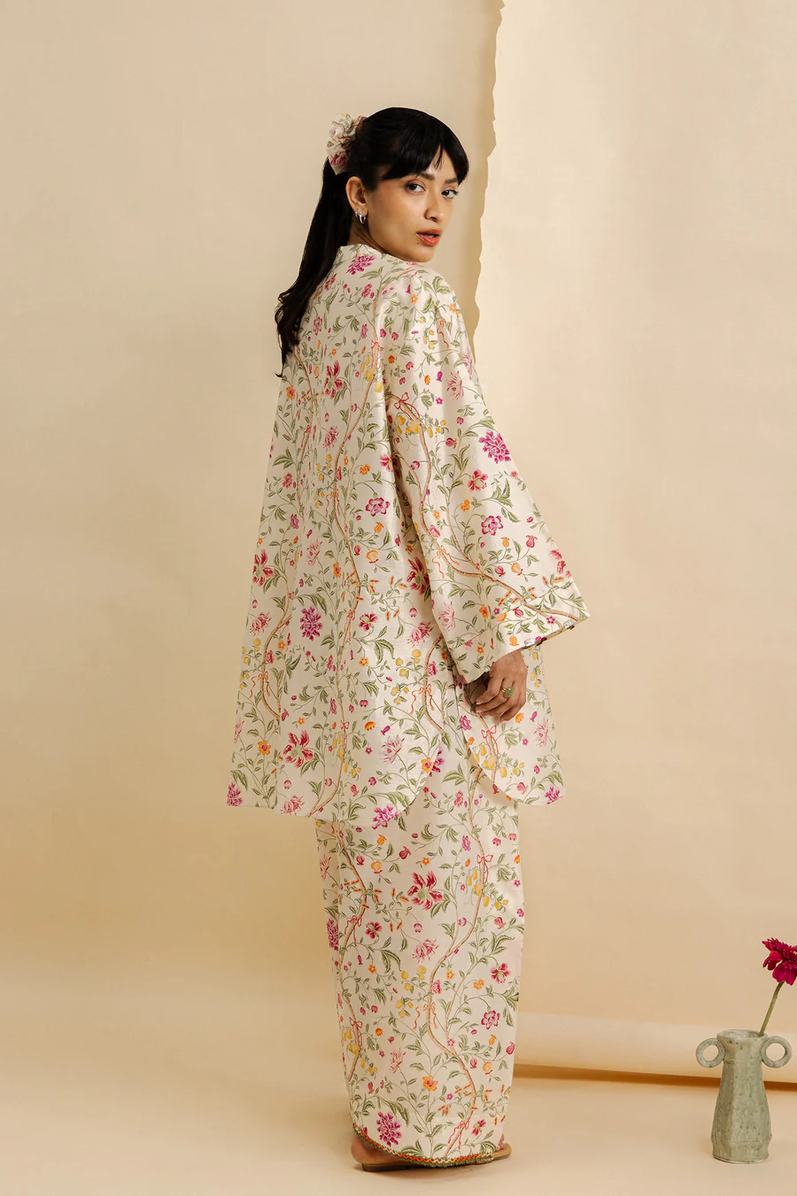 ZAHA floral printed co ord set for women with matching wide leg trousers