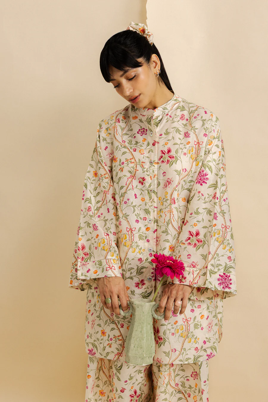 ZAHA floral printed co ord set for women with matching wide leg trousers