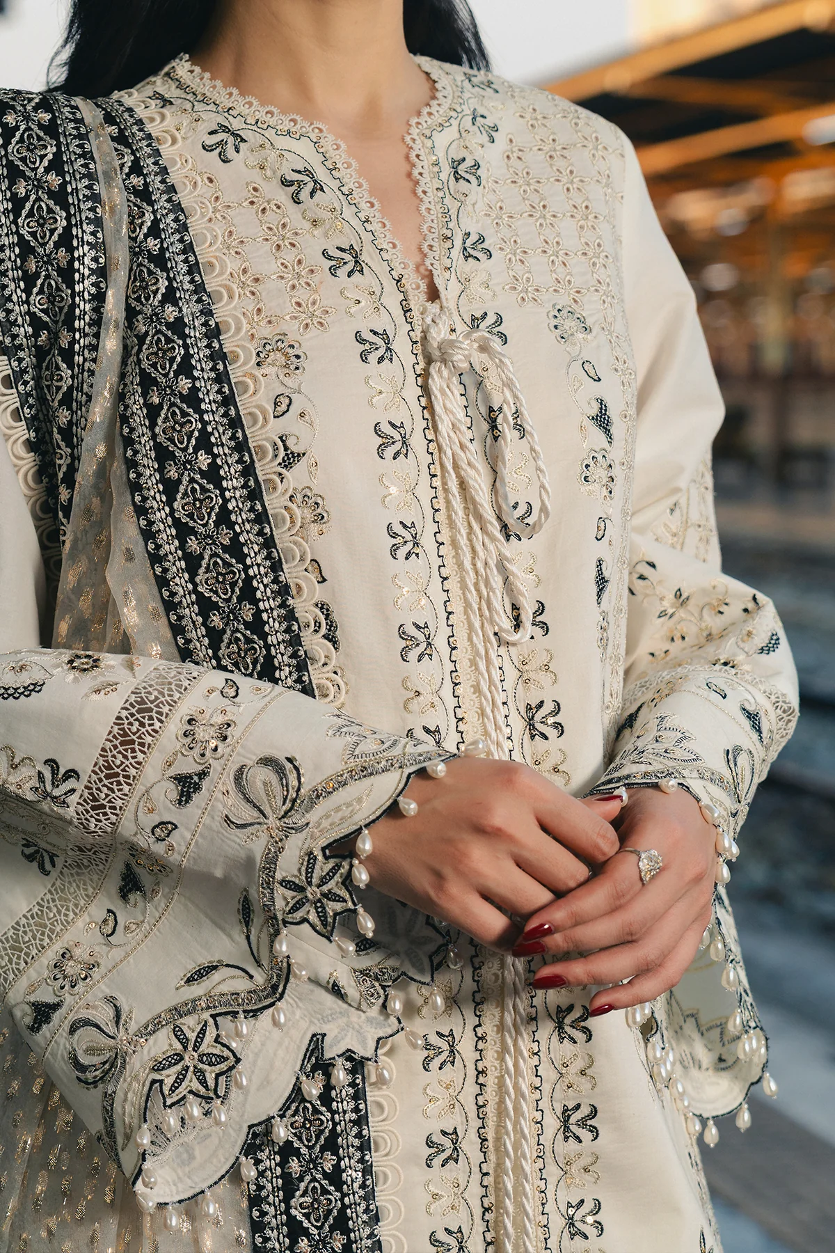 White Embroidered Lawn Suit for women with luxury Pakistani festive embroidery