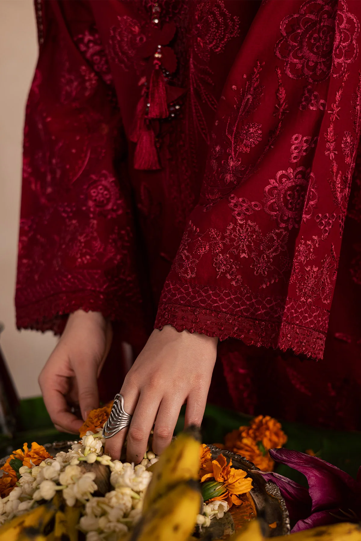 Maroon Embroidered Lawn Suit for women with luxury Pakistani festive embroidery