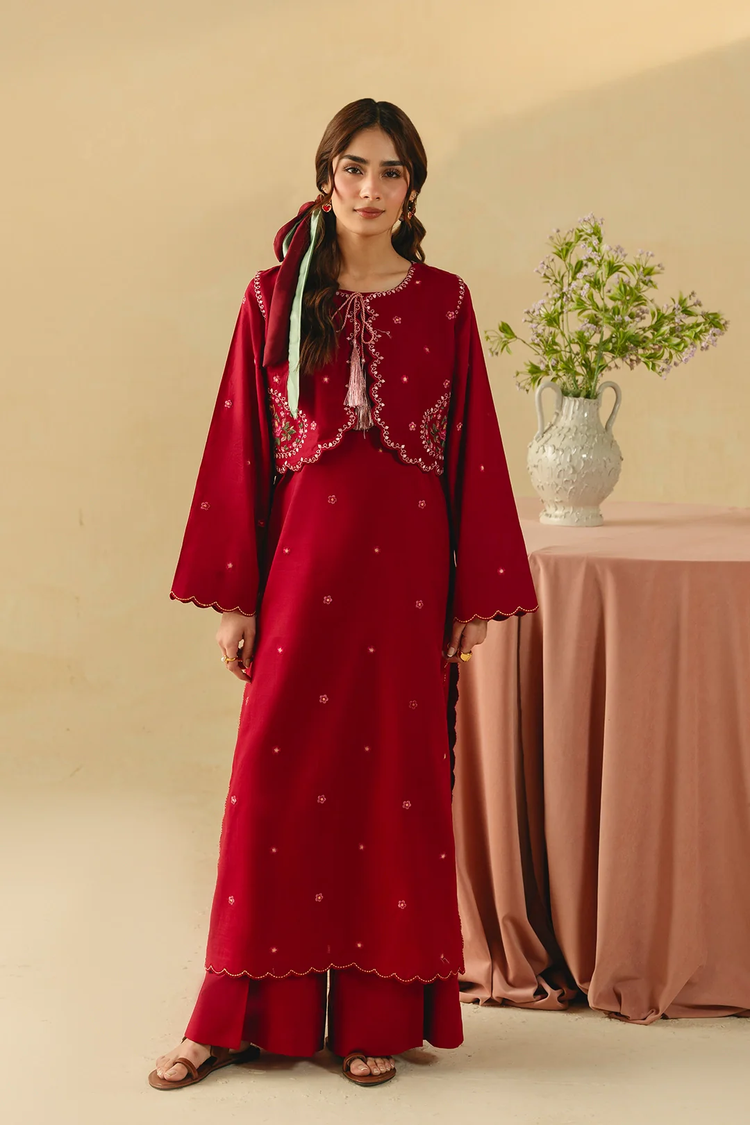 Mannat maroon embroidered 2 piece suit for women