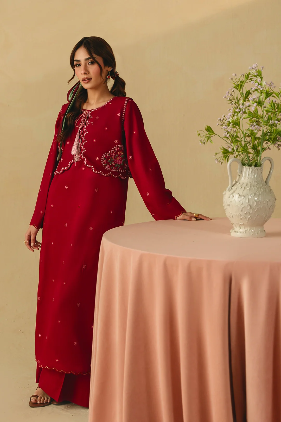 Mannat maroon embroidered 2 piece suit for women