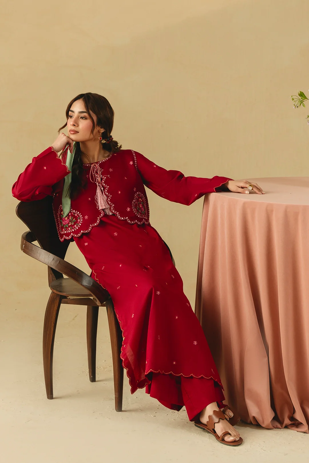Mannat maroon embroidered 2 piece suit for women