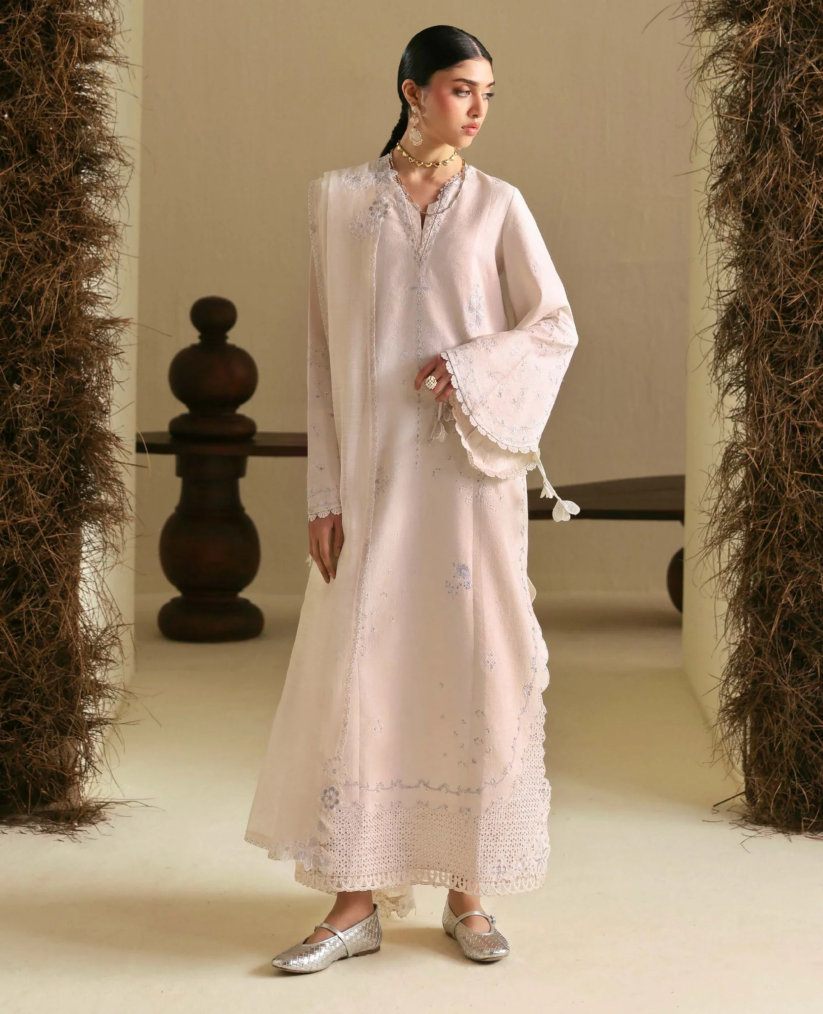 Republic ivory embroidered 3 piece suit for women