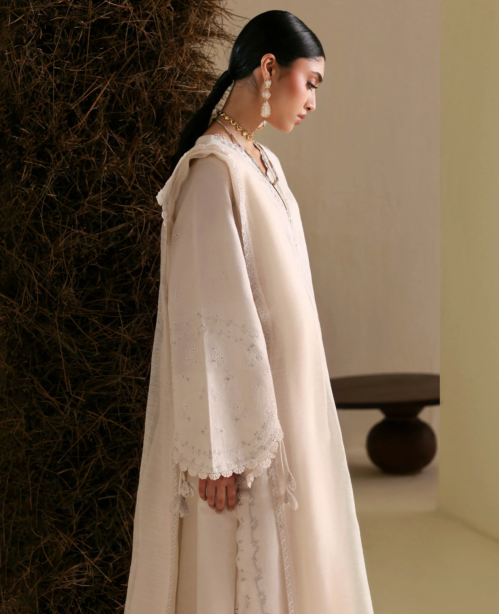 Republic ivory embroidered 3 piece suit for women