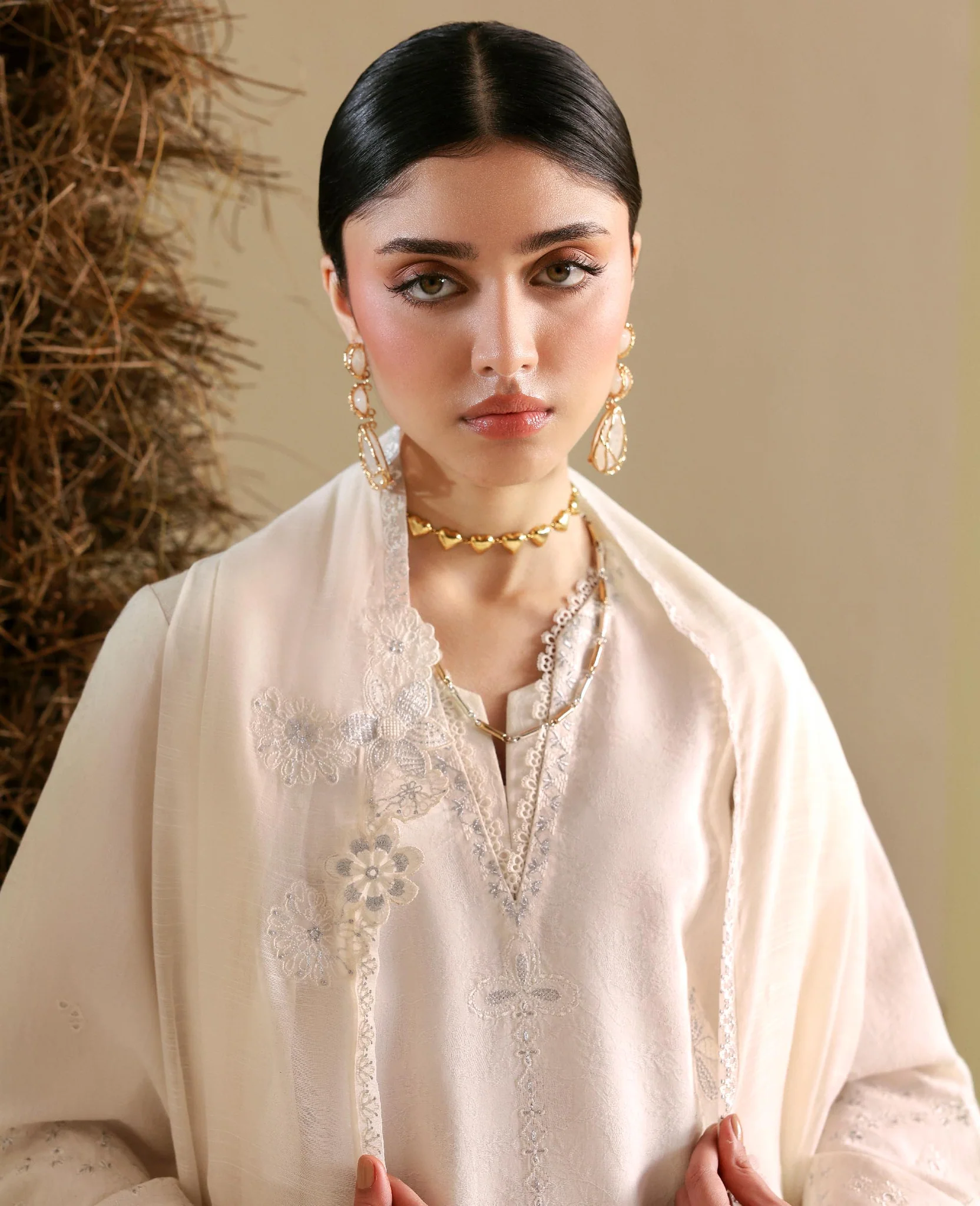 Republic ivory embroidered 3 piece suit for women