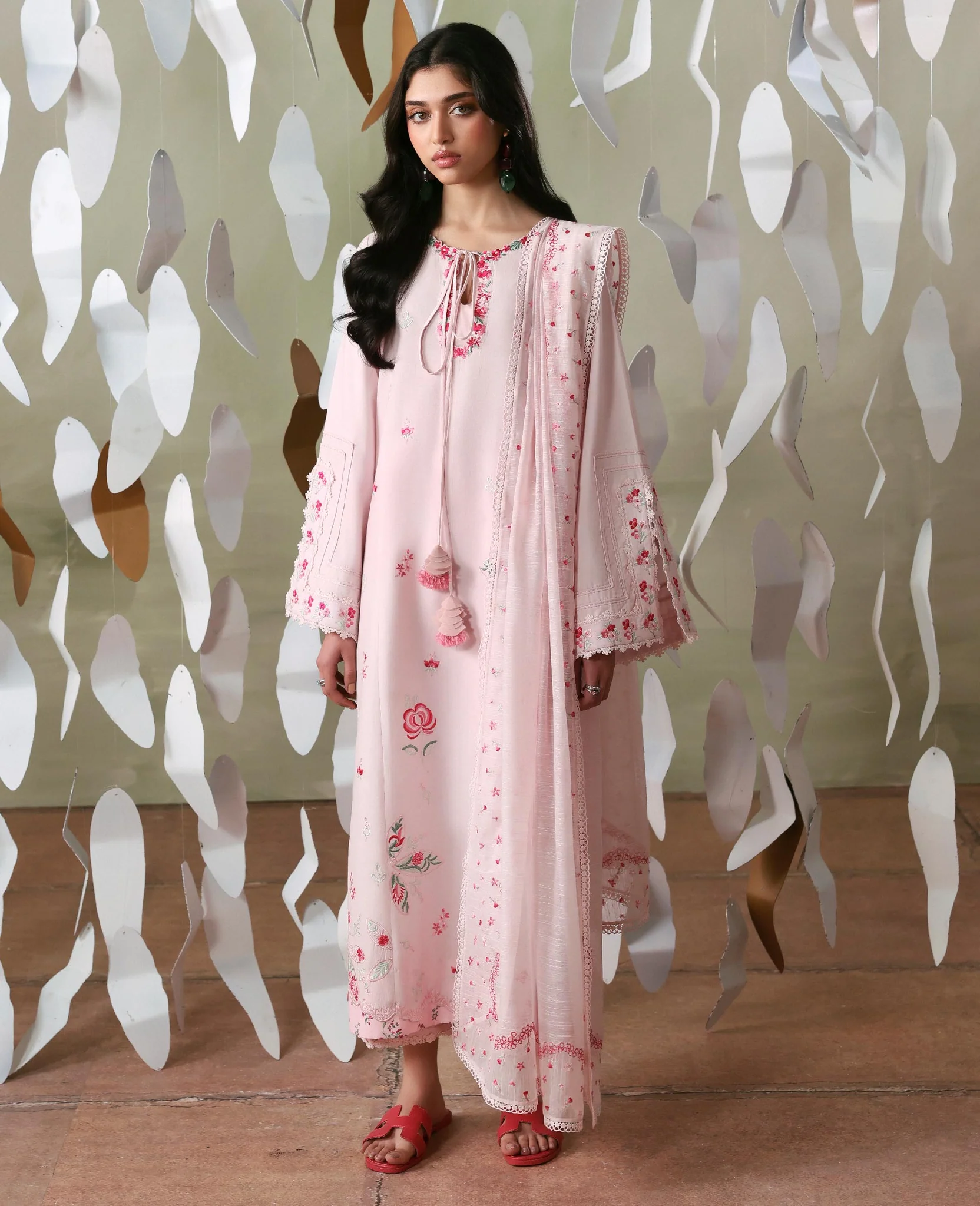 Republic blush pink embroidered 3 piece suit for women
