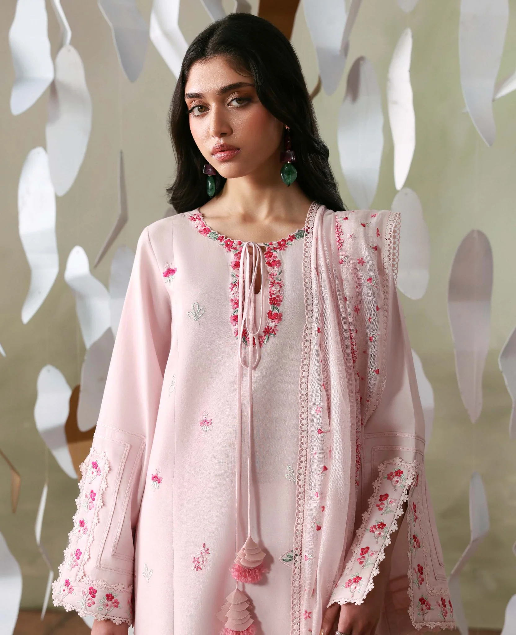 Republic blush pink embroidered 3 piece suit for women