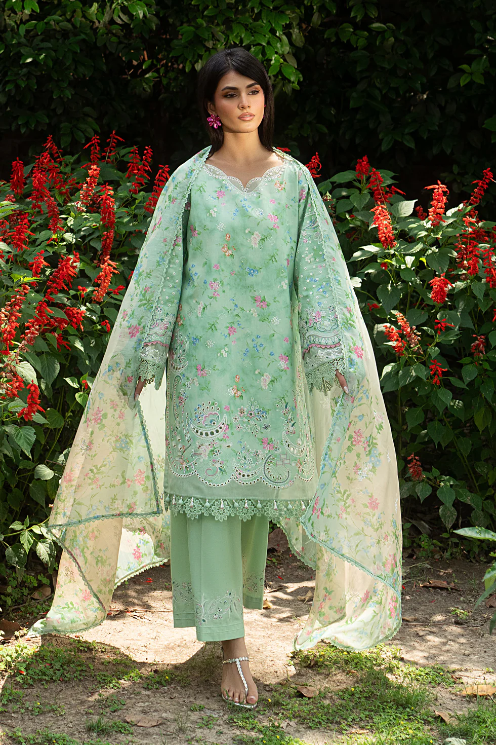 NAQSHI luxury mint green embroidered 3 piece suit for women