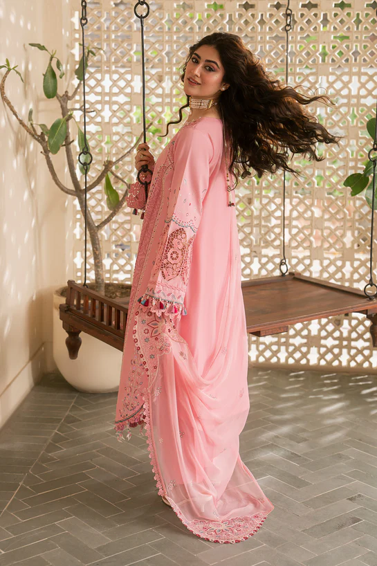 NAQSHI luxury pink embroidered 3 piece formal suit for women