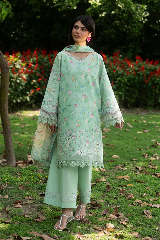 NAQSHI luxury mint green embroidered 3 piece suit for women