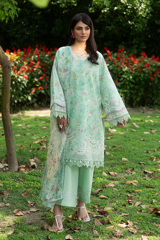 NAQSHI luxury mint green embroidered 3 piece suit for women