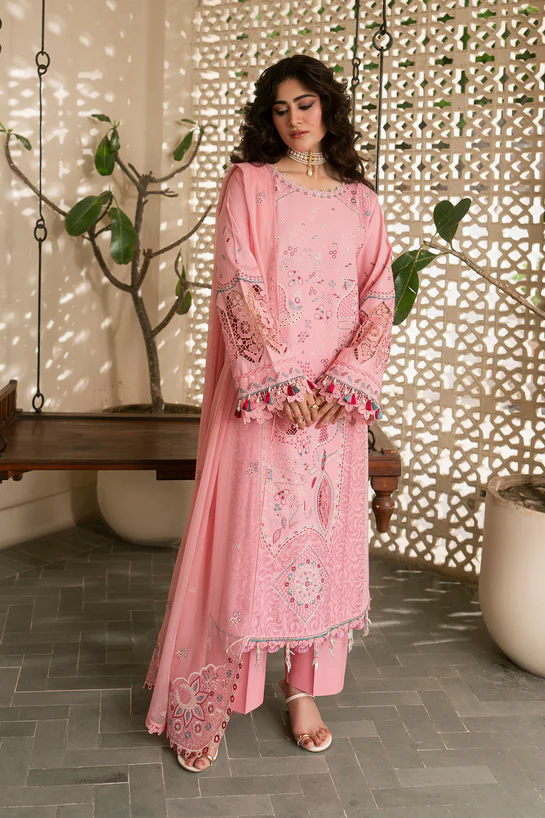 NAQSHI luxury pink embroidered 3 piece formal suit for women