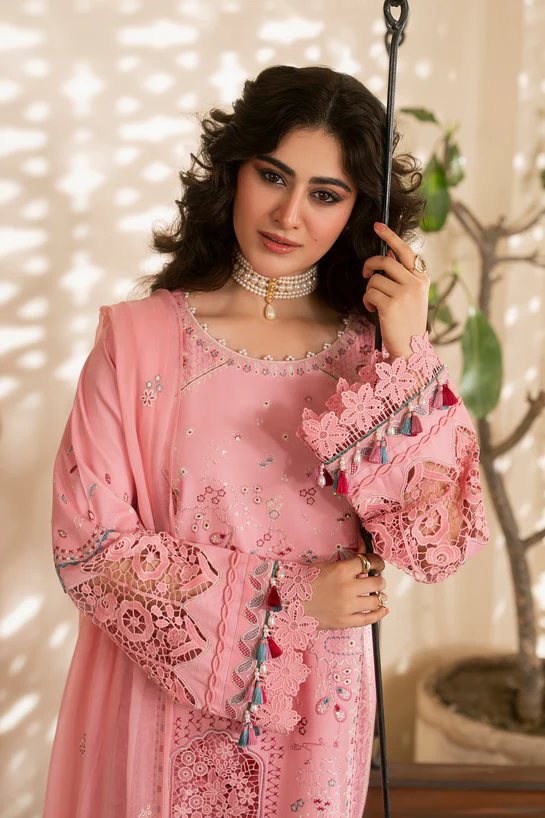 NAQSHI luxury pink embroidered 3 piece formal suit for women