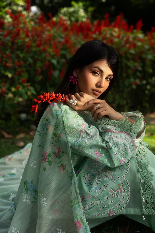 NAQSHI luxury mint green embroidered 3 piece suit for women