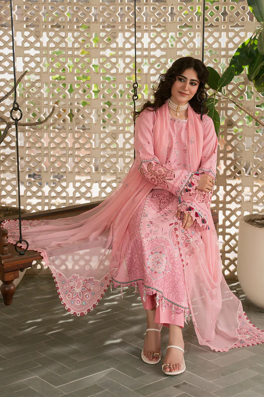 NAQSHI luxury pink embroidered 3 piece formal suit for women