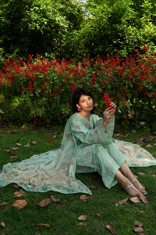 NAQSHI luxury mint green embroidered 3 piece suit for women