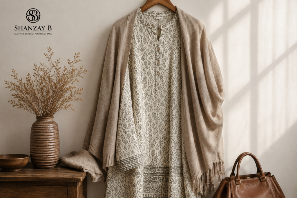 Light layering piece styled over a printed kurta for a seasonal transition look